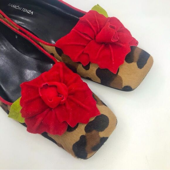 Ramon Tenza Leopard Print Flats with Red Floral Accent - Picture 9 of 16